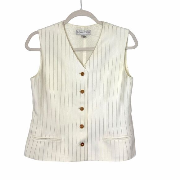 Casual Corner Tops - Casual Corner Vintage Vest Womens White Pinstripe Work Button Up Sleeveless Sz 6